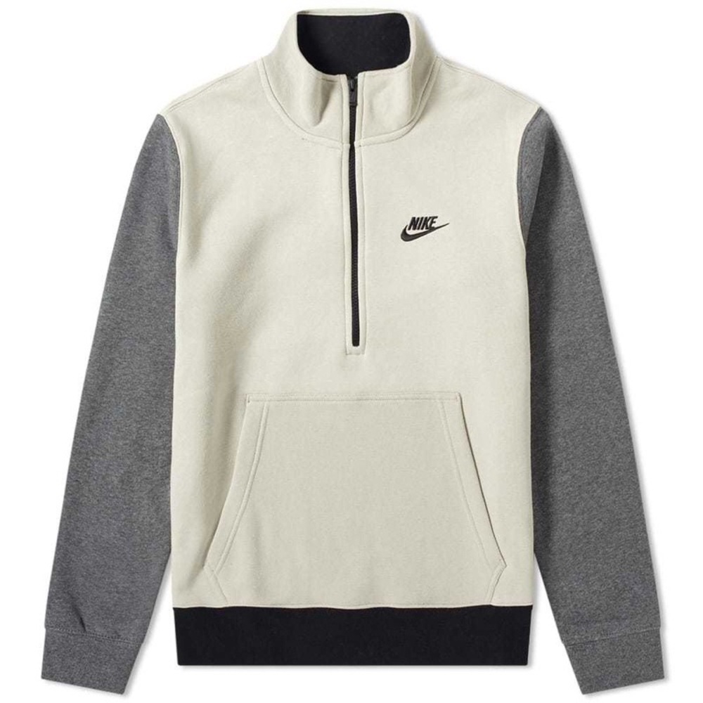 Nike Men’s Quarter-Zip Tan Neutral Gray Long Sleeve Pockets Sweatshirt Black